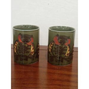 Set of Two Vintage Stoneware Owl Mugs